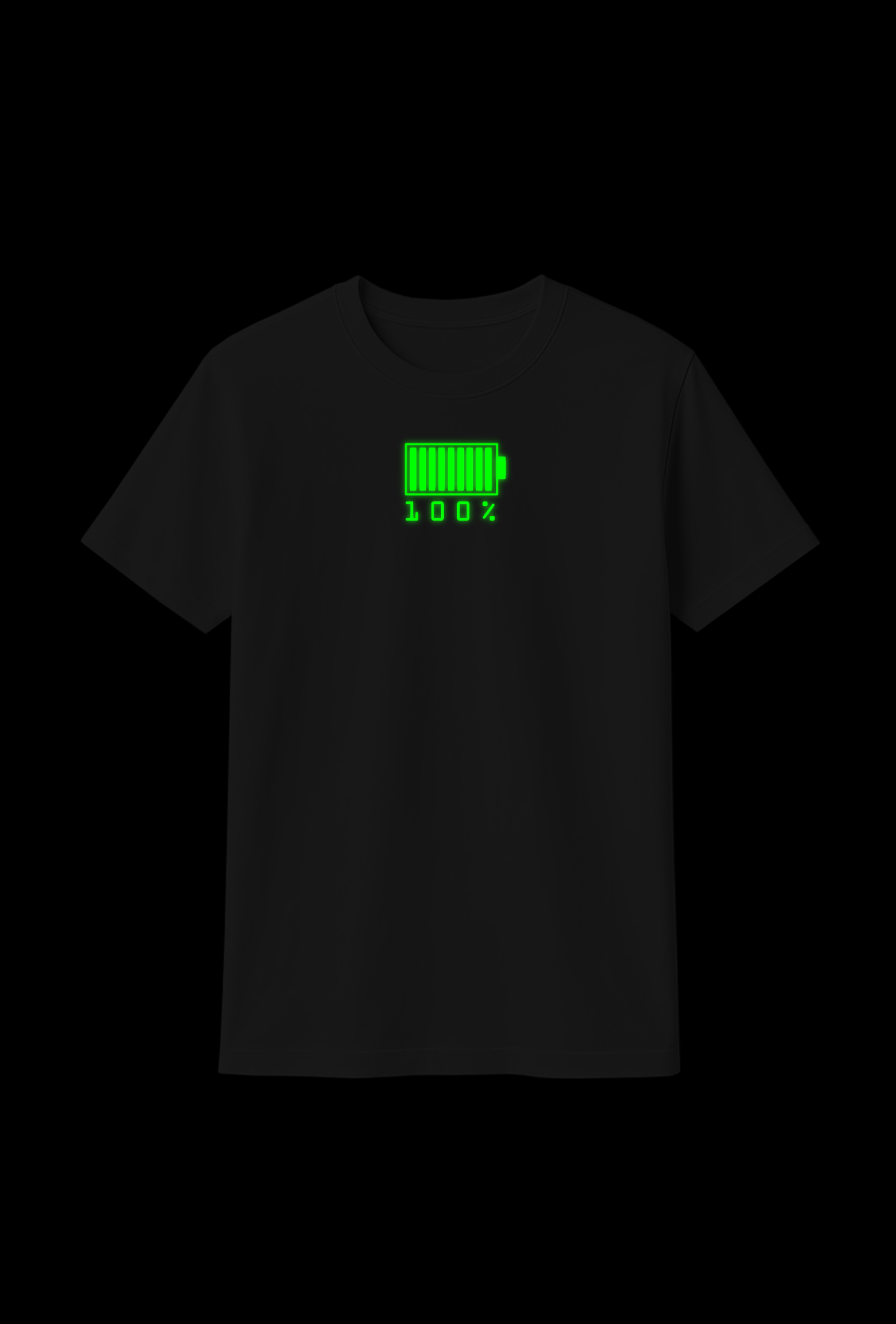 Cotton T-Shirt : Glow-in-the-Dark "BATTERY 100%"