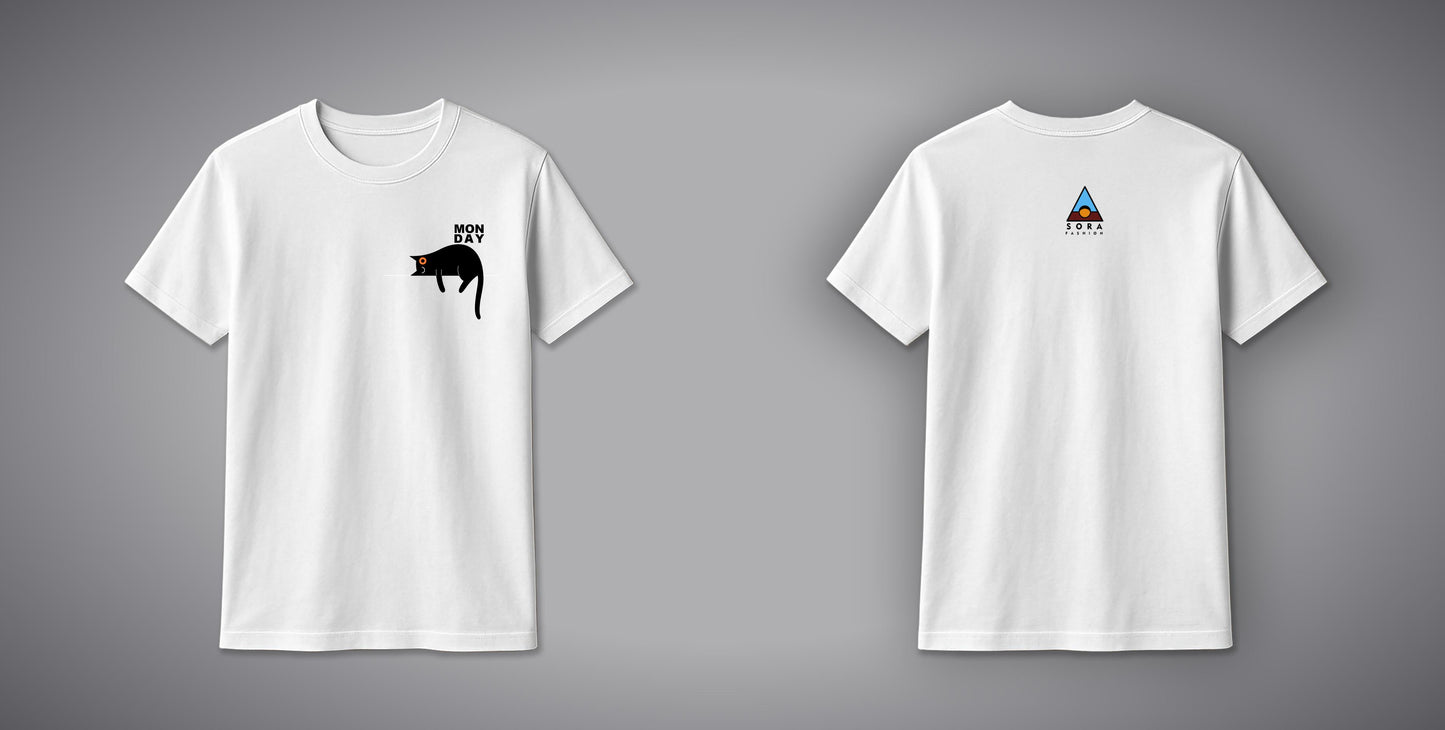 Sleeping Cat T-Shirt โ Cute Relaxed Cat Graphic Cotton Tee for Men & Women | SORA FASHION