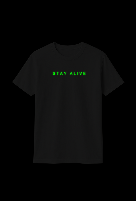 Cotton T-Shirt - Glow in the Dark "STAY ALIVE"