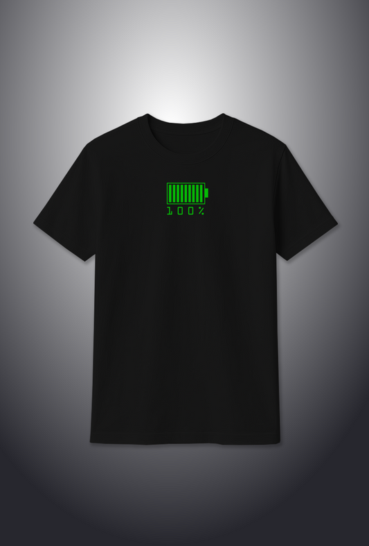 Cotton T-Shirt : Glow-in-the-Dark "BATTERY 100%"