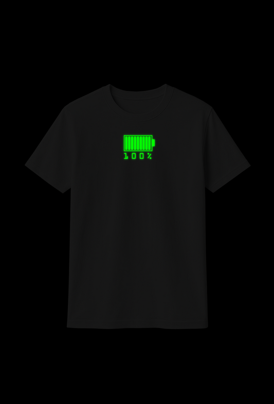 Cotton T-Shirt : Glow-in-the-Dark "BATTERY 100%"