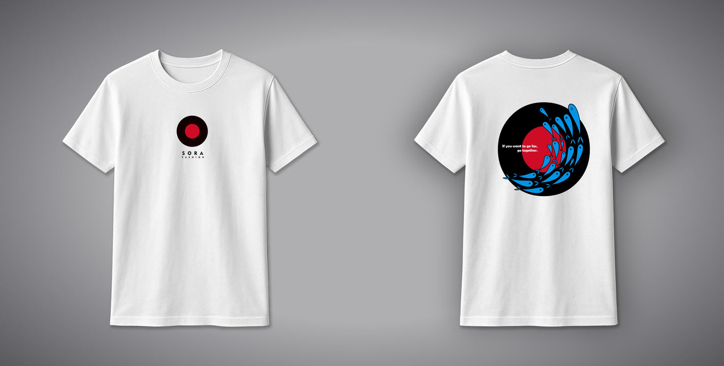 Circle and Fish T-Shirt – Minimal Nature Graphic Cotton Tee for Men & Women | SORA FASHION