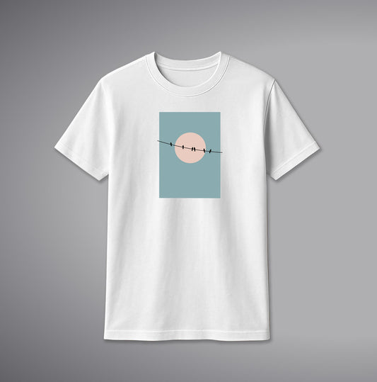 Bird & Moon T-Shirt – Minimal Night Sky Graphic Cotton Tee | SORA FASHION