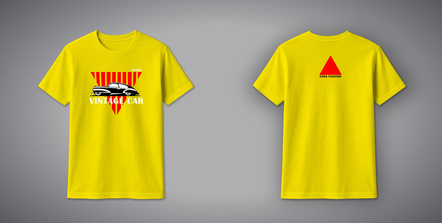 Vintage Car Red Triangle T-Shirt – Classic Car Graphic Cotton Tee | SORA FASHION