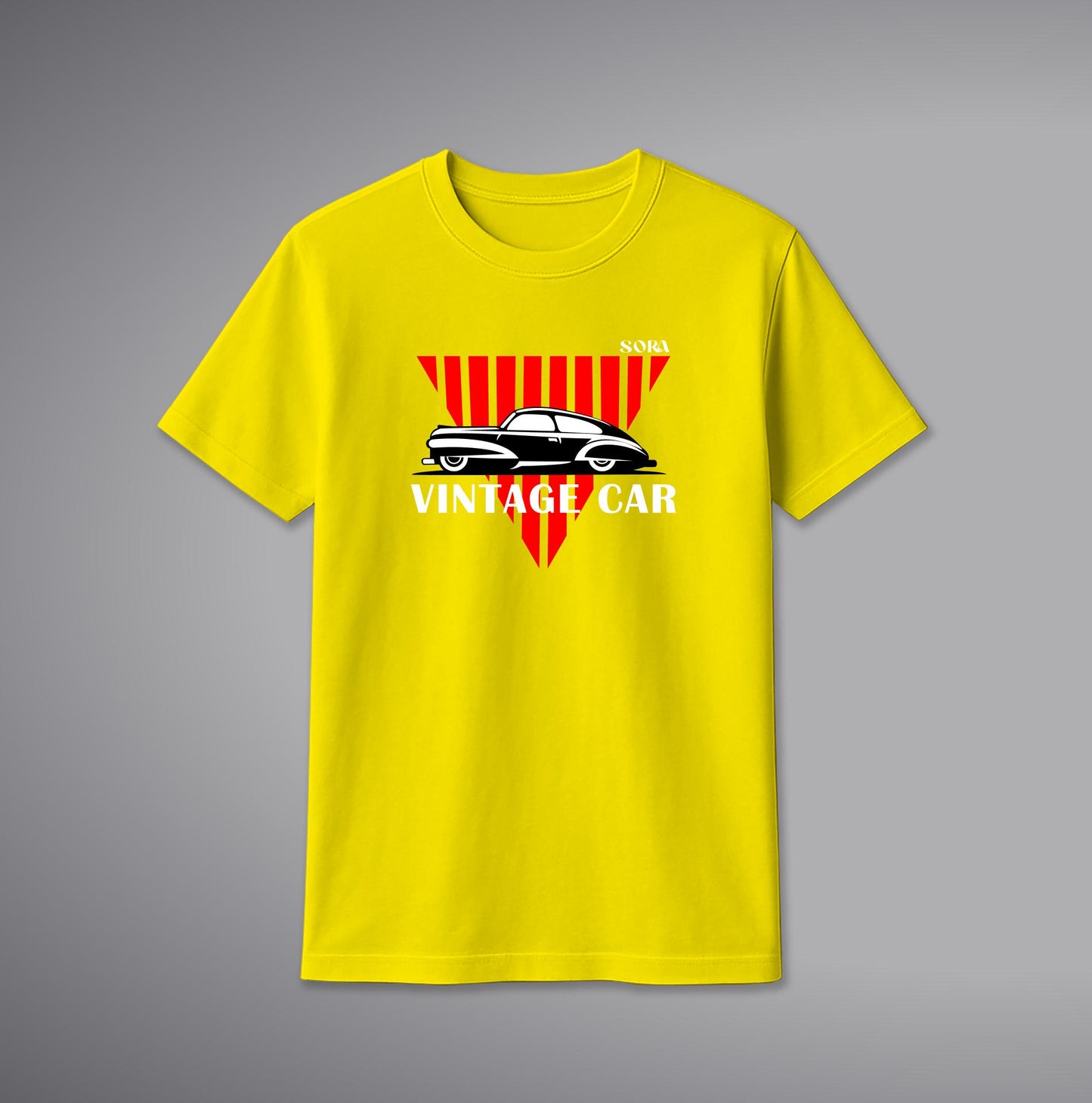 Vintage Car Red Triangle T-Shirt – Classic Car Graphic Cotton Tee | SORA FASHION