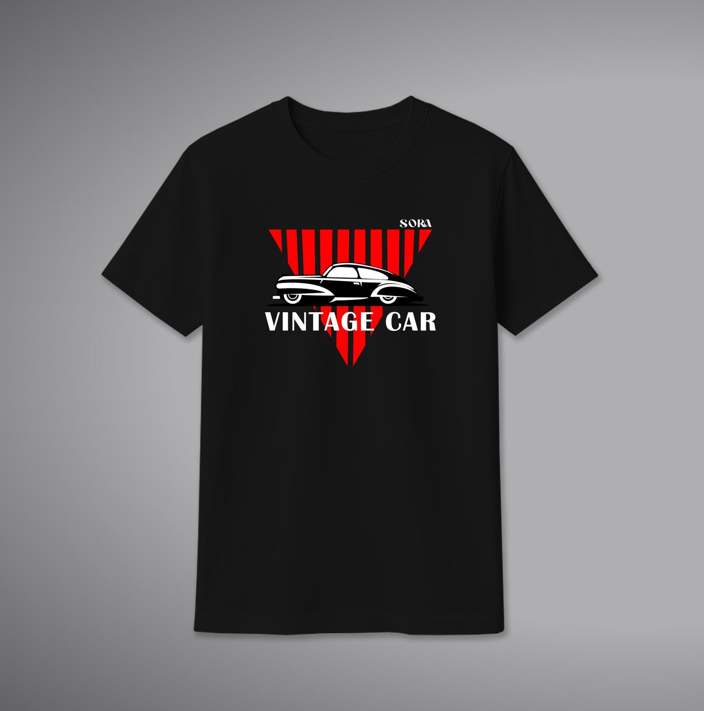 Vintage Car Red Triangle T-Shirt – Classic Car Graphic Cotton Tee | SORA FASHION