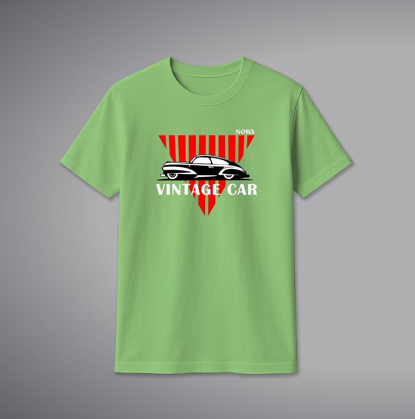 Vintage Car Red Triangle T-Shirt – Classic Car Graphic Cotton Tee | SORA FASHION