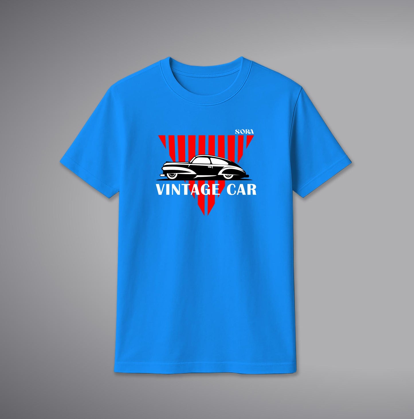 Vintage Car Red Triangle T-Shirt – Classic Car Graphic Cotton Tee | SORA FASHION