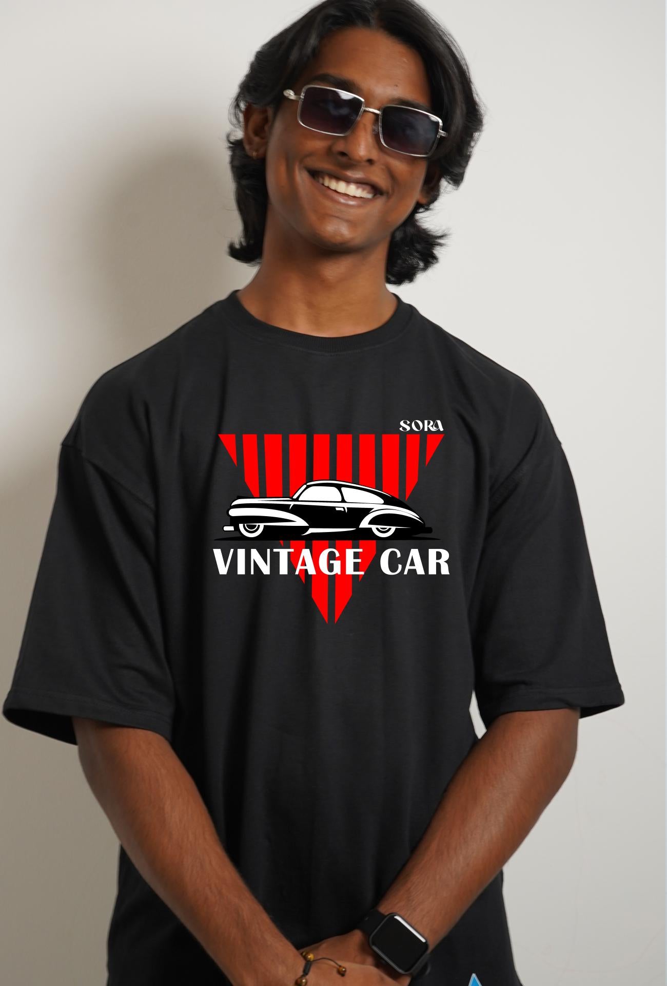 Vintage Car Red Triangle T-Shirt – Classic Car Graphic Cotton Tee | SORA FASHION