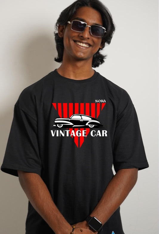 Vintage Car Red Triangle T-Shirt – Classic Car Graphic Cotton Tee | SORA FASHION
